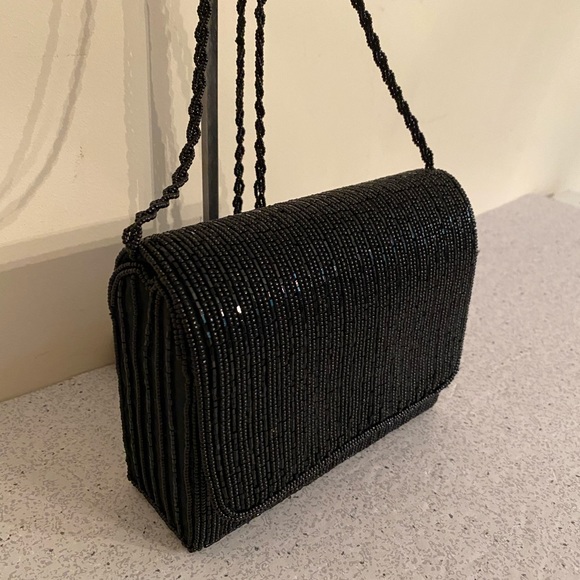 Vintage black beaded evening bag clutch purse box - Picture 1 of 10
